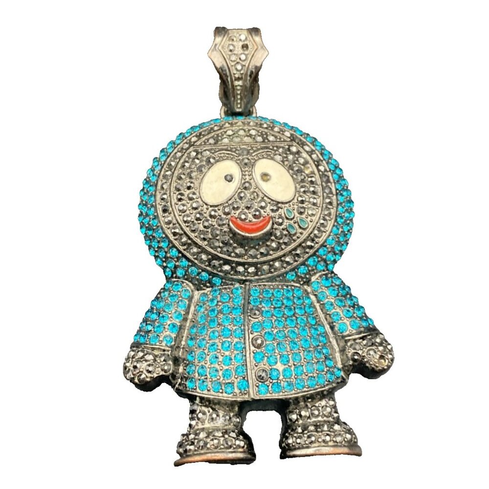 Kenny Pendant Blue Black CZ Marcasite Men's Hip Hop BRICK SQUAD ESKIMO LOOK